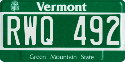 VT license plate RWQ492