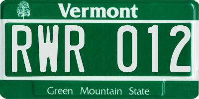 VT license plate RWR012