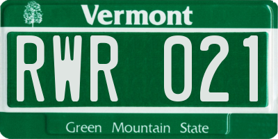 VT license plate RWR021