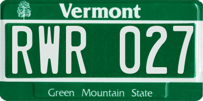 VT license plate RWR027