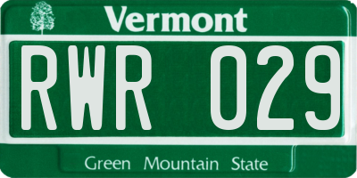 VT license plate RWR029