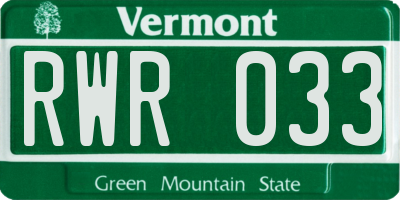 VT license plate RWR033