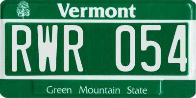 VT license plate RWR054