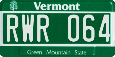 VT license plate RWR064