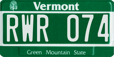 VT license plate RWR074