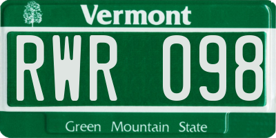 VT license plate RWR098