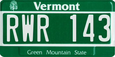 VT license plate RWR143