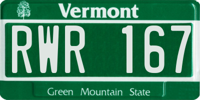 VT license plate RWR167