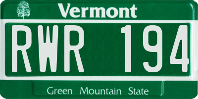 VT license plate RWR194