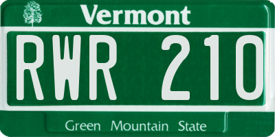 VT license plate RWR210