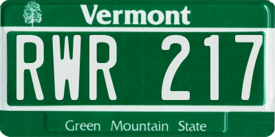 VT license plate RWR217