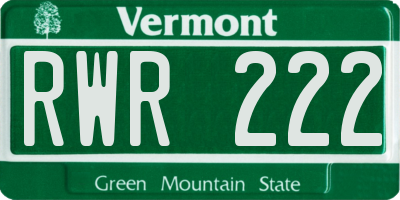 VT license plate RWR222