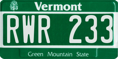 VT license plate RWR233