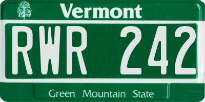 VT license plate RWR242