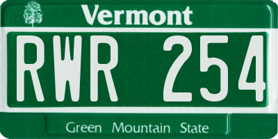 VT license plate RWR254