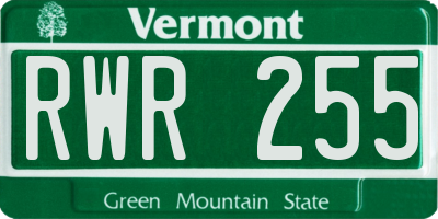 VT license plate RWR255