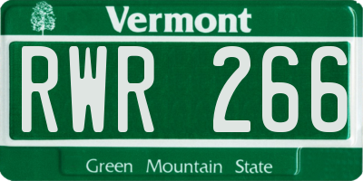 VT license plate RWR266