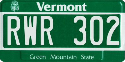 VT license plate RWR302