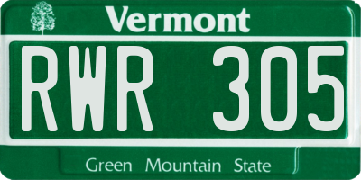VT license plate RWR305
