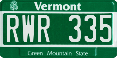 VT license plate RWR335