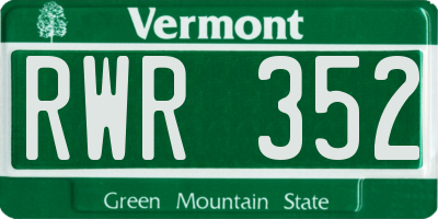 VT license plate RWR352