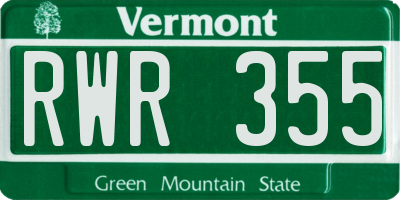 VT license plate RWR355