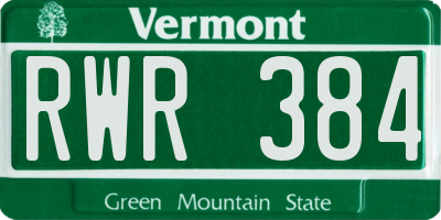 VT license plate RWR384