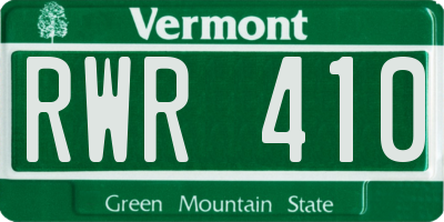 VT license plate RWR410