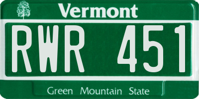 VT license plate RWR451