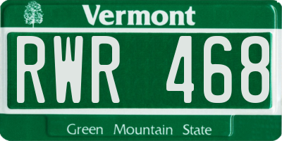 VT license plate RWR468