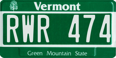 VT license plate RWR474