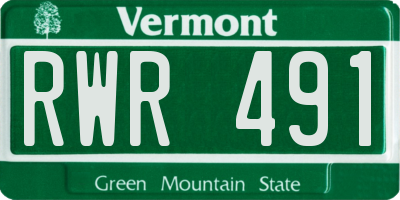 VT license plate RWR491