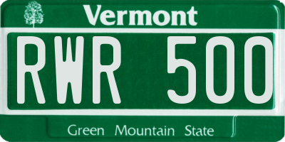 VT license plate RWR500