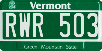 VT license plate RWR503
