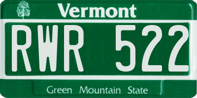 VT license plate RWR522