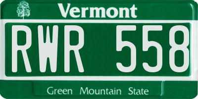 VT license plate RWR558