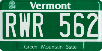 VT license plate RWR562
