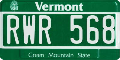 VT license plate RWR568
