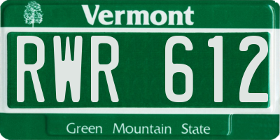 VT license plate RWR612