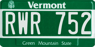 VT license plate RWR752