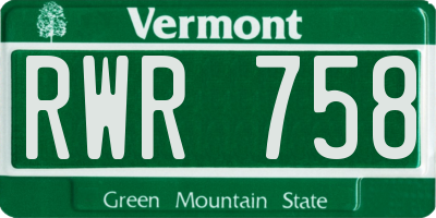 VT license plate RWR758