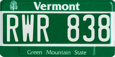 VT license plate RWR838