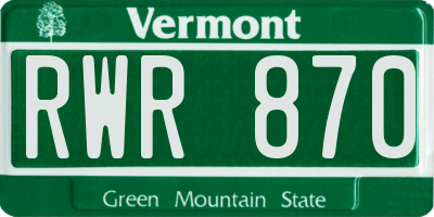 VT license plate RWR870