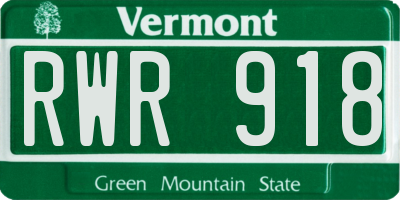 VT license plate RWR918