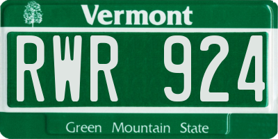 VT license plate RWR924