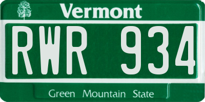 VT license plate RWR934