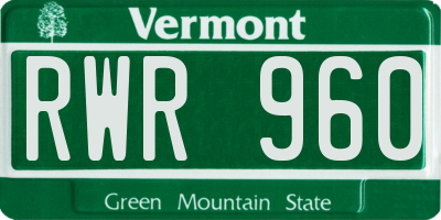 VT license plate RWR960