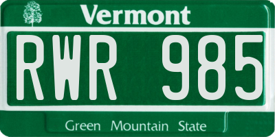 VT license plate RWR985