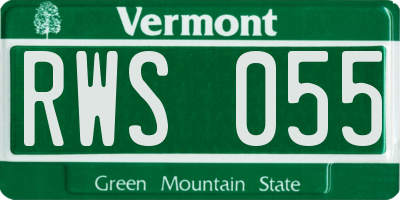 VT license plate RWS055