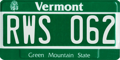 VT license plate RWS062